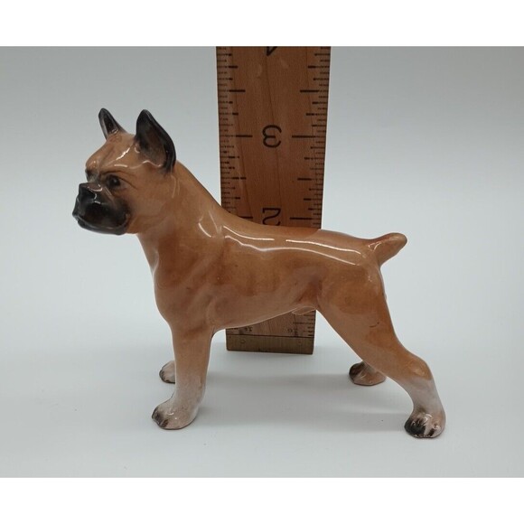 Vtg Boxer Dog Figure Tan Black Standing Male Smooshy Face Nub Tail Cropped Ears - Picture 9 of 12
